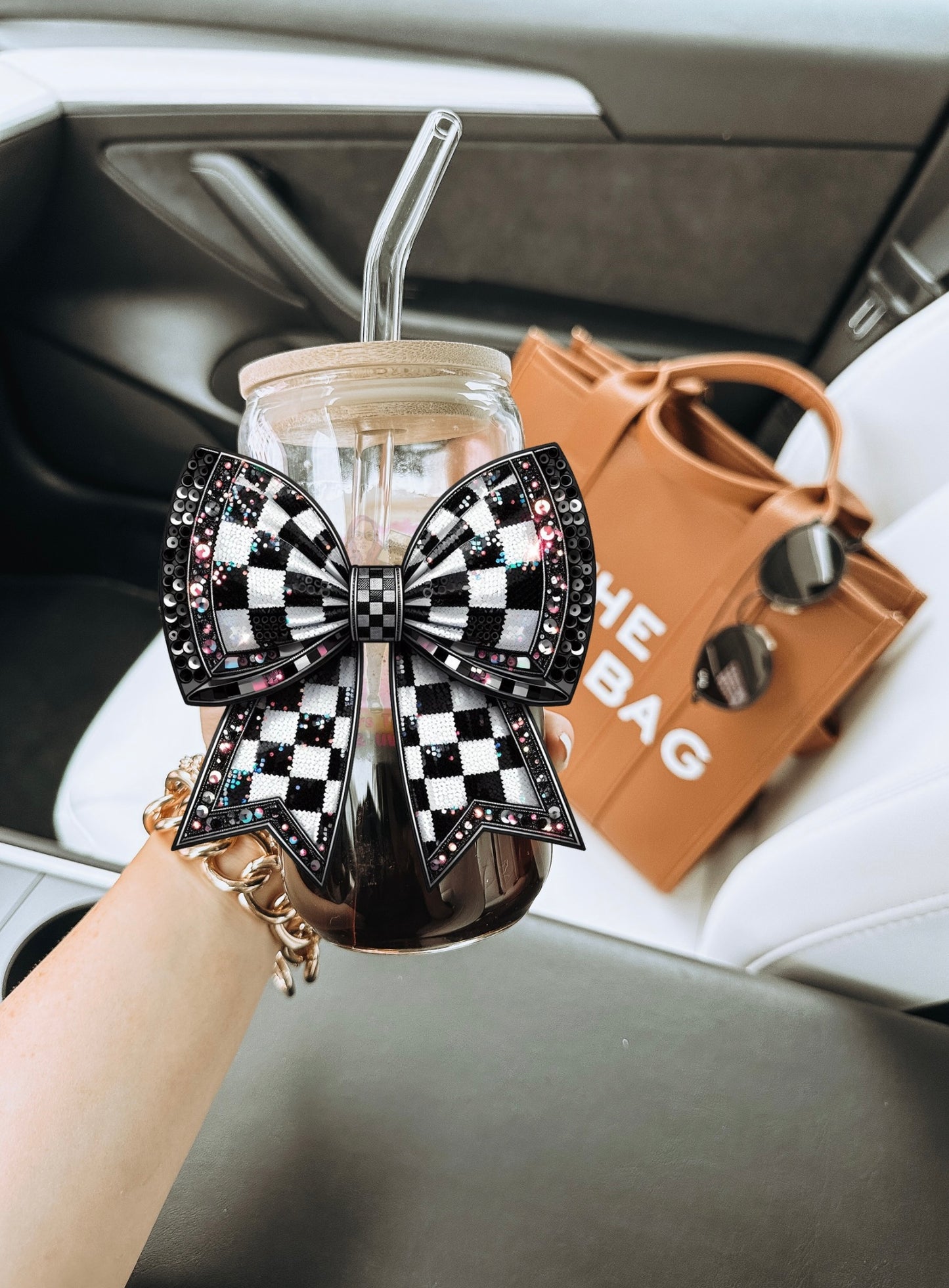 Black checkered bow