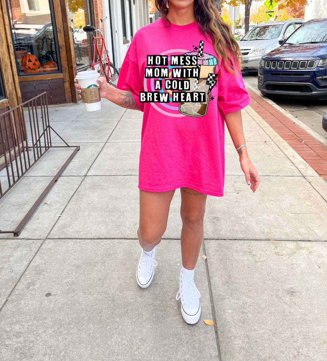 Hot mess mom with a cold brew heart  (DTF TRANSFER