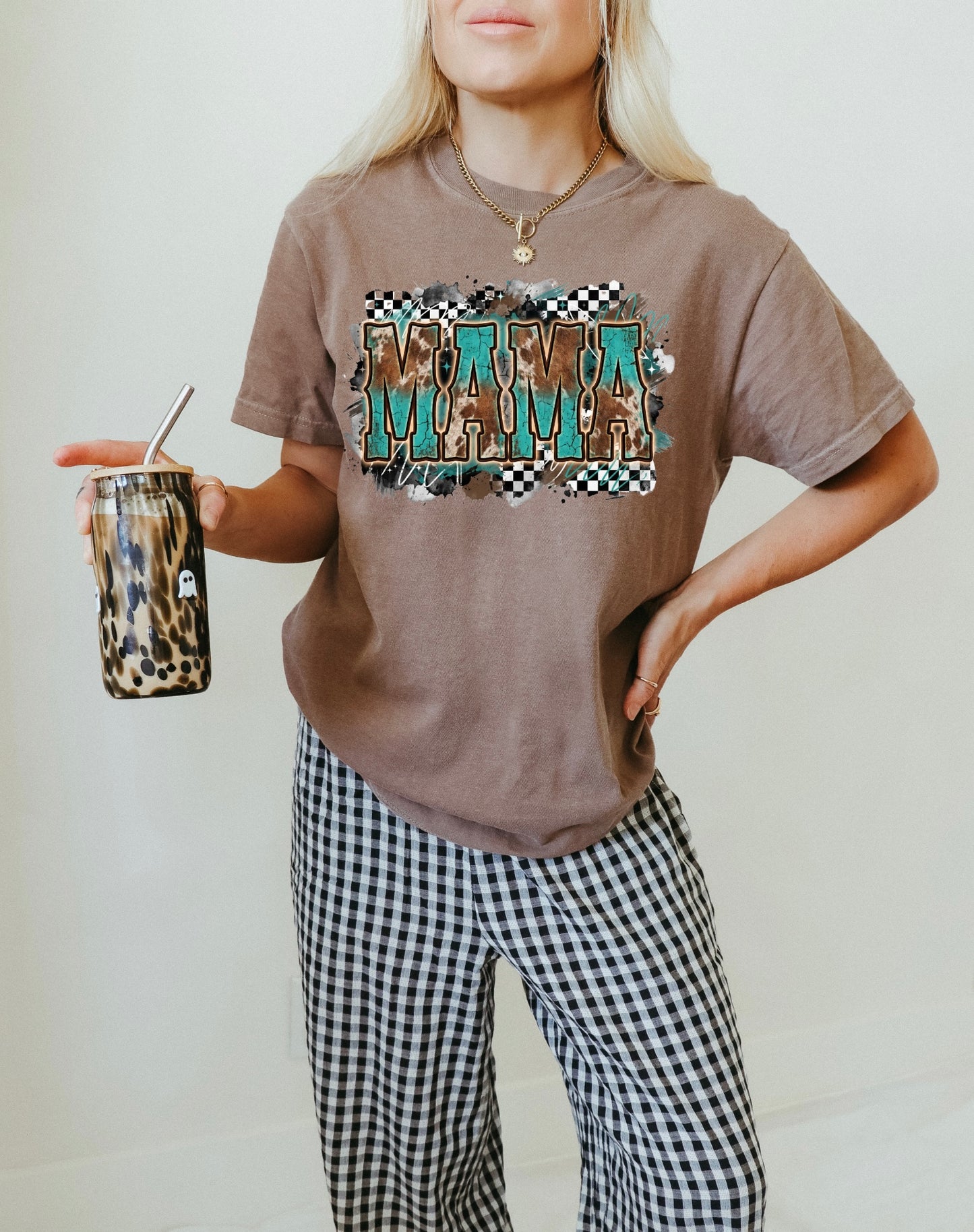 Mama teal/checkered