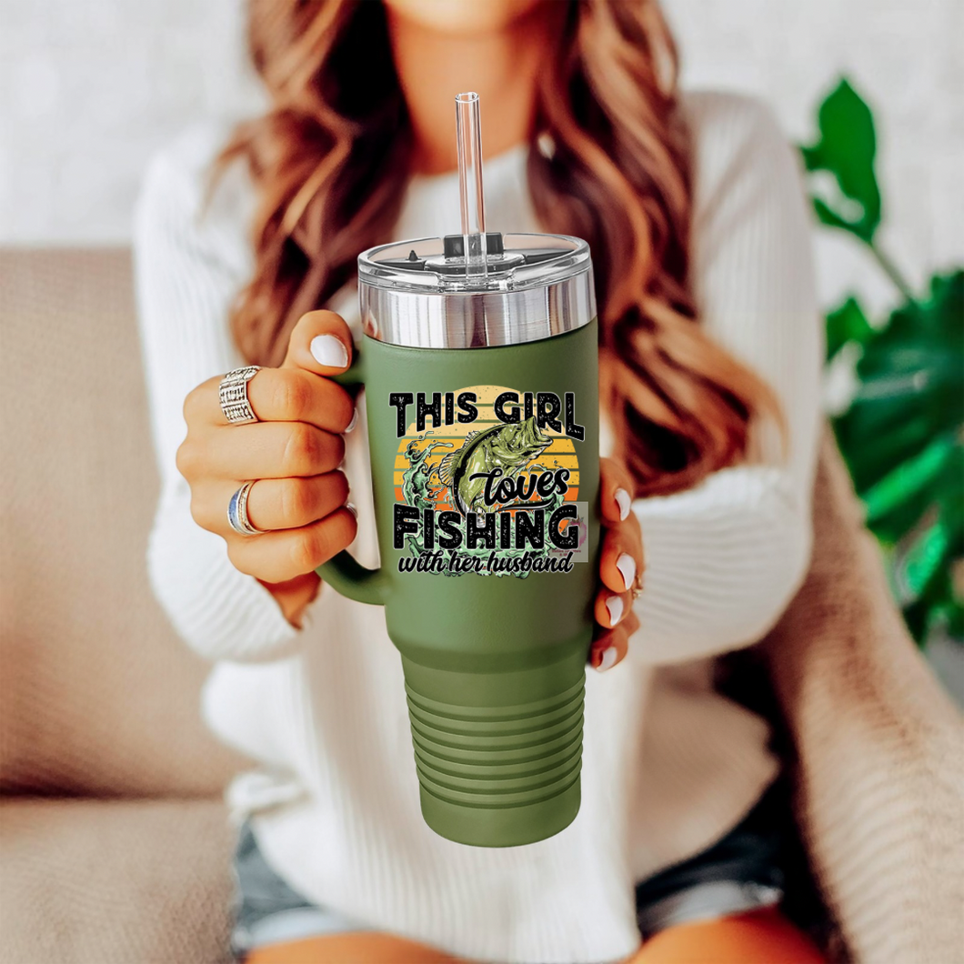 This girl loves fishing with her husband