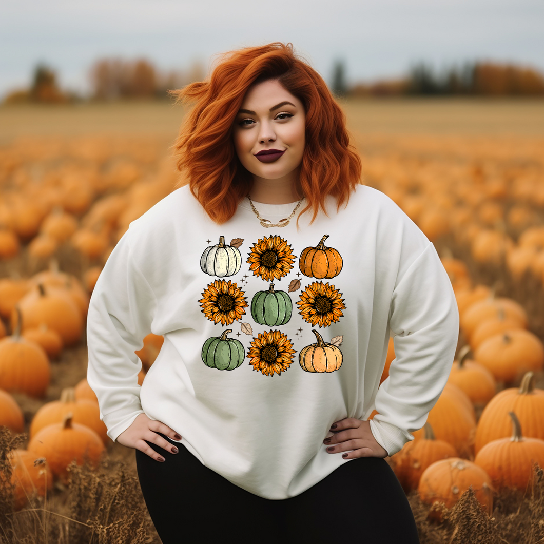 Pumpkins and sunflowers