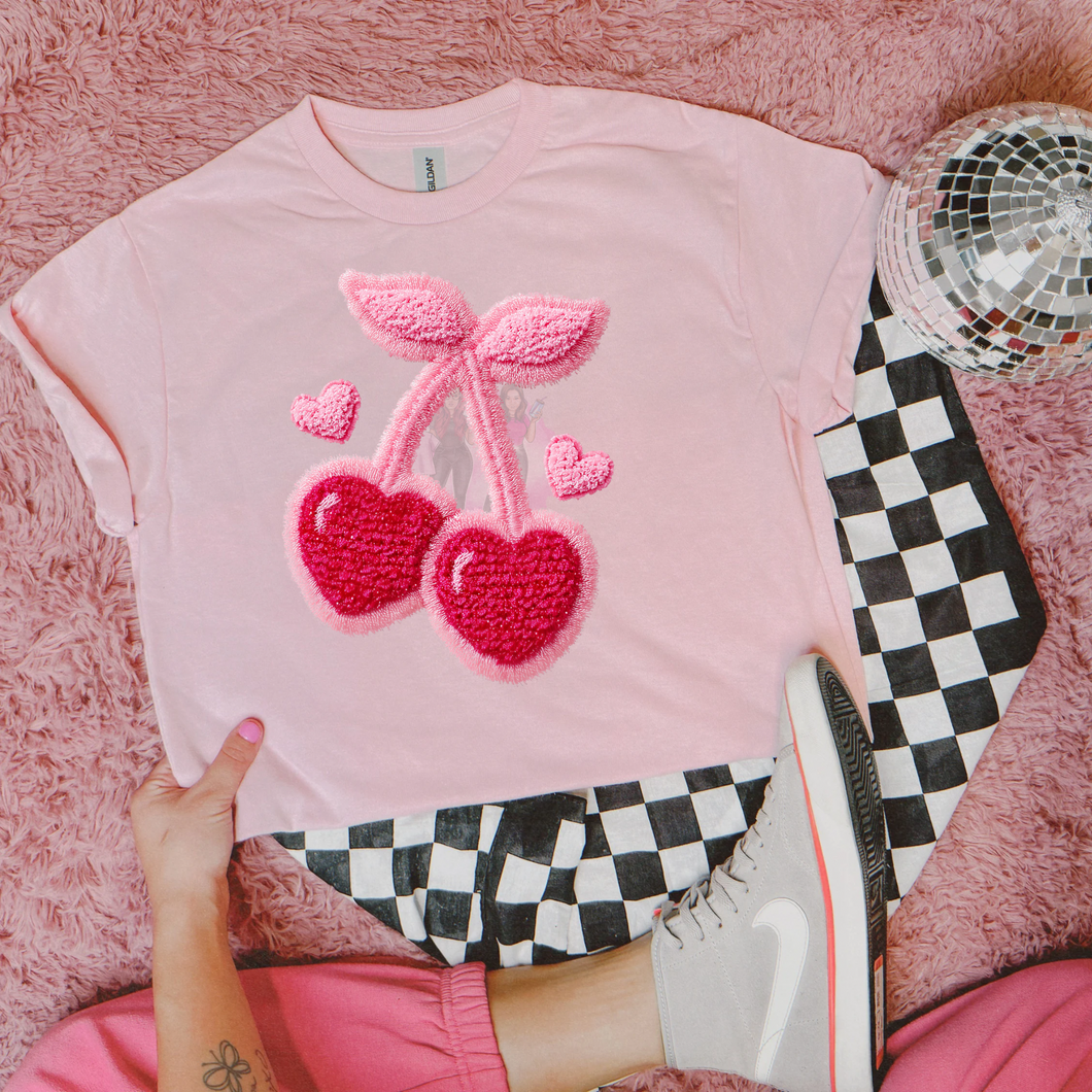 Heart Cherries Faux Fur (DTF TRANSFER)