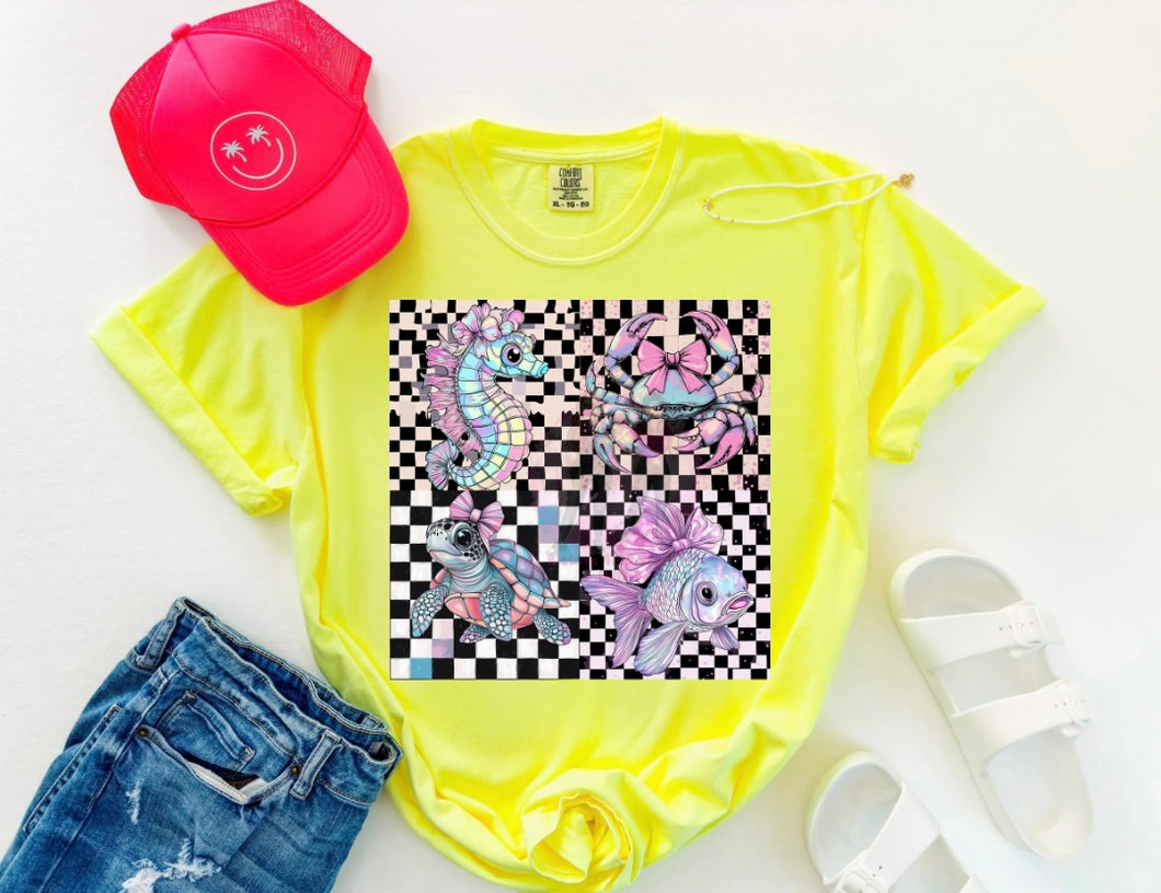 Checkered Sea Animals  (DTF TRANSFER)